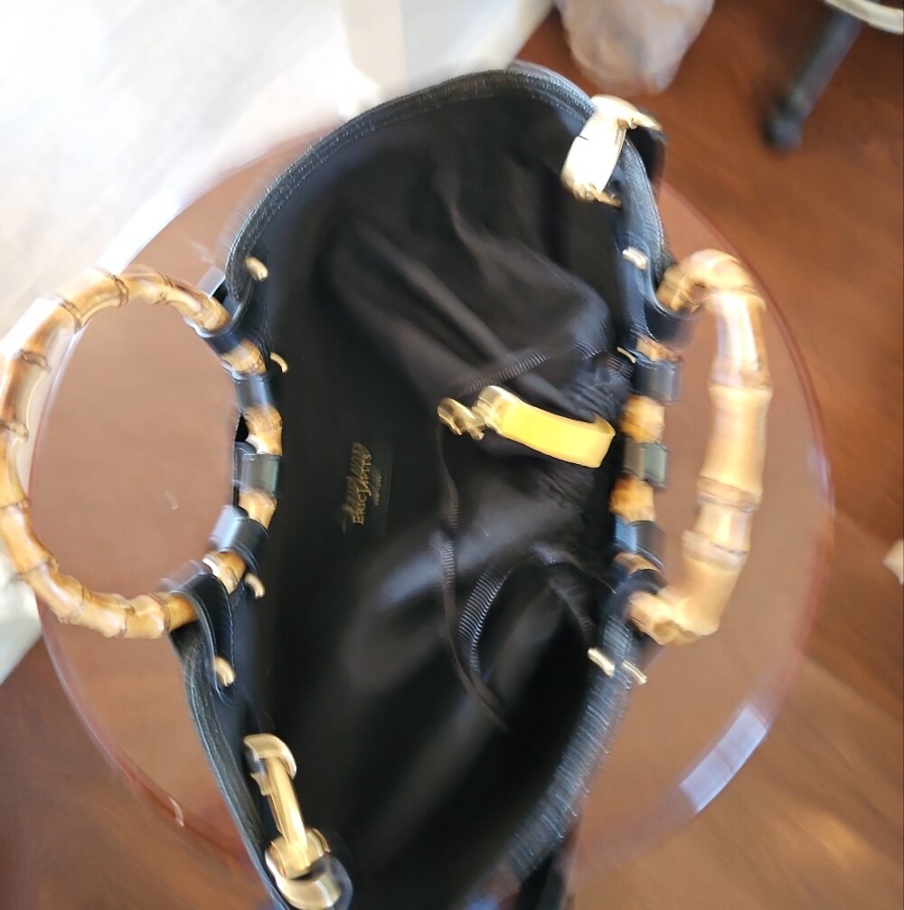 Eric Javits Black Woven Tote with Bamboo Ring Handles - Picture 11 of 12